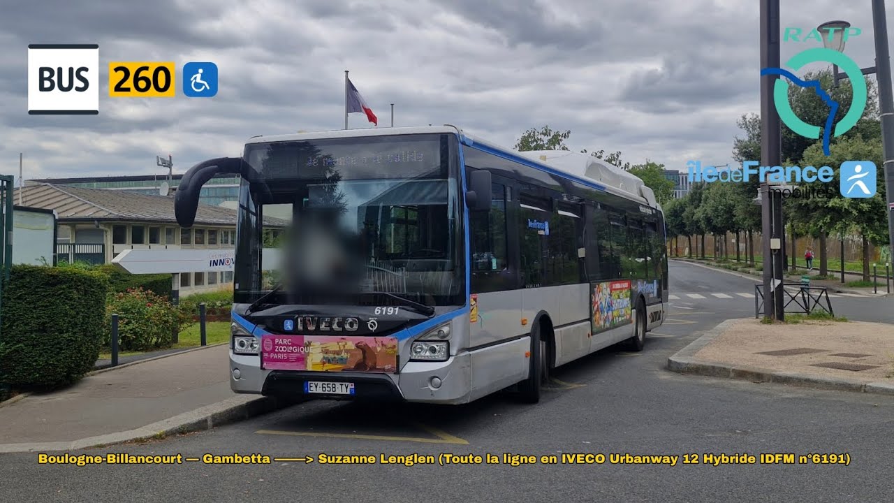 [Ligne 260 RATP] Urbanway 12 Hybride IDFM n°6191 – Boulogne Gambetta à Suzanne Lenglen #ratp #idfm