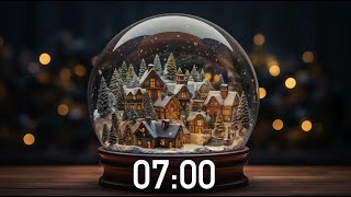 7 Minute Christmas Timer Snow Globe 🔕 No Music (4K) ✨ - with Alarm Sound