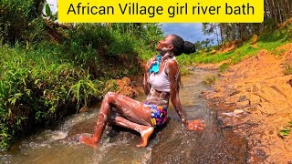 African Village Life// African girl bathing in the river.