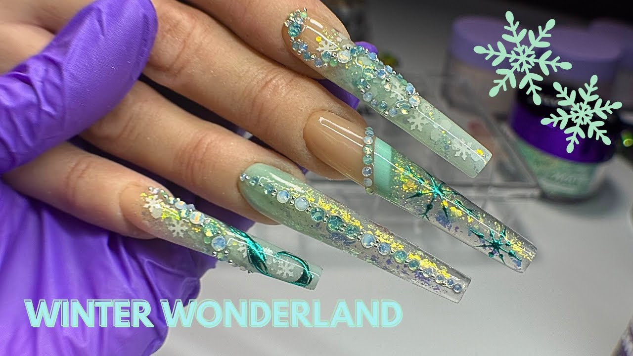 How to: Easy XL Glitter Encapsulation Nails | Acrylic Application | Winter Snow Nails