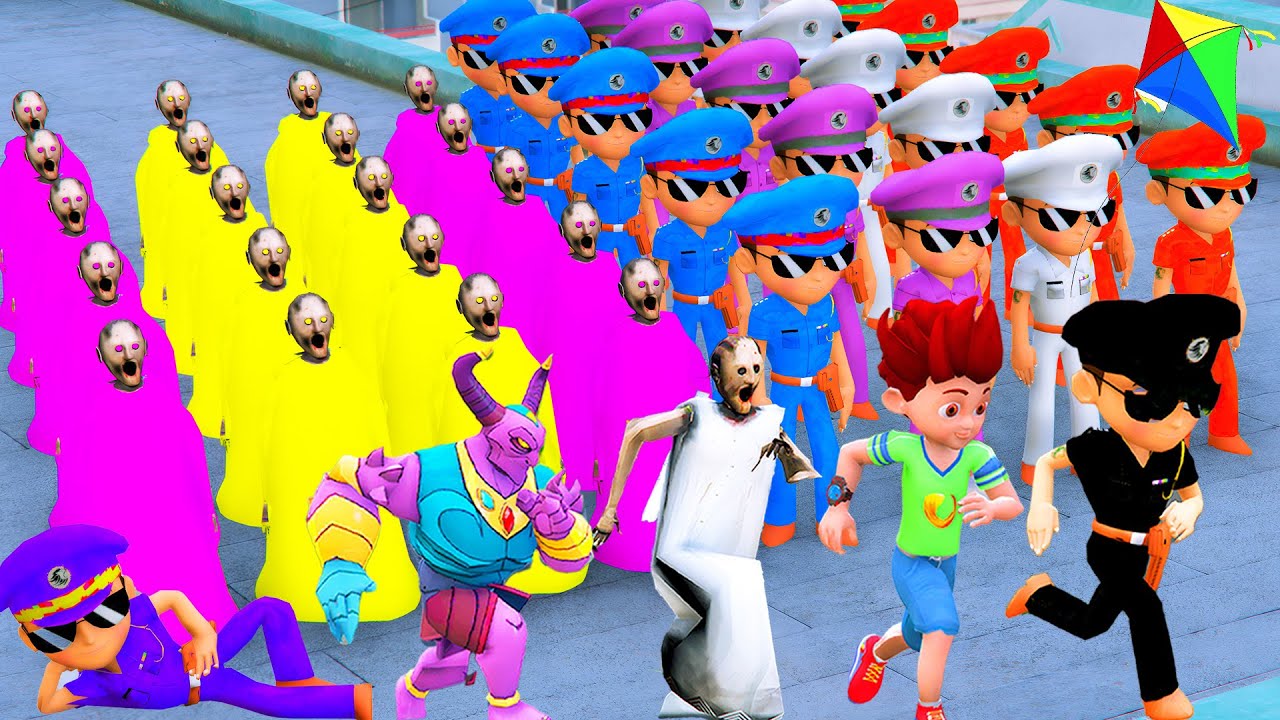 🤯😡1000 Granny Bring White Granny Team With Tank Rushed Toward Little Singham 🤣 in GTA 5 Gameplay