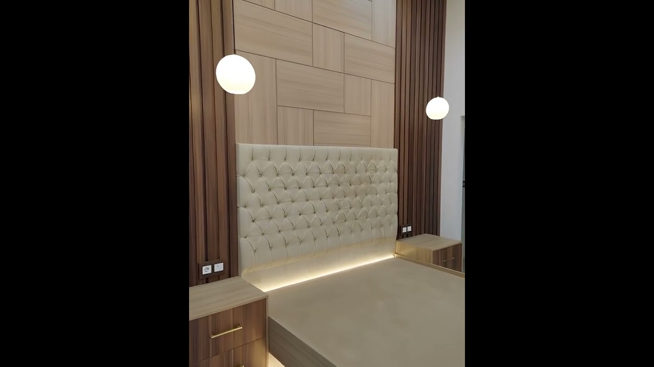Floating Bedframe With Tufted Headboard, Wall Panels Led Lighting