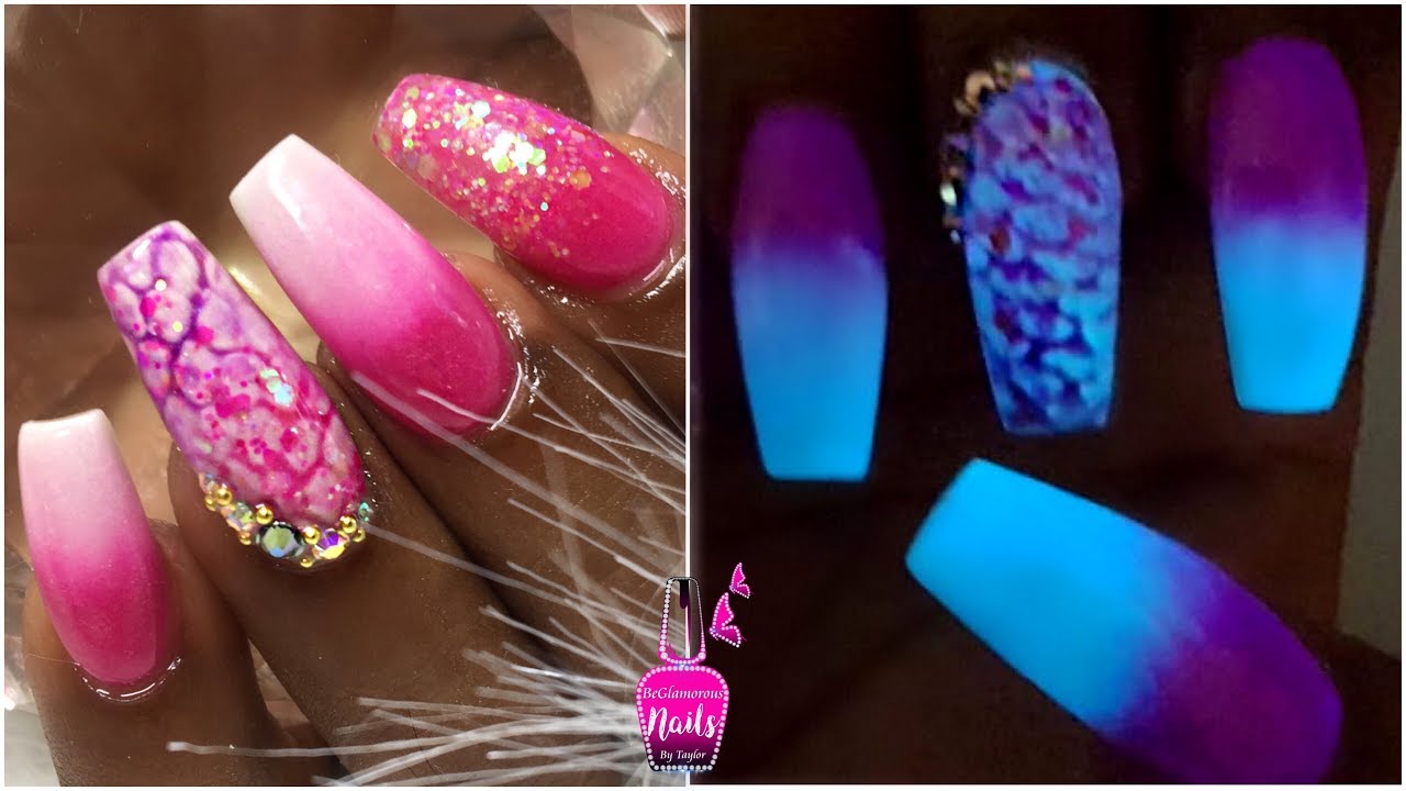 Watch me Work Pink And White Glow Baby Boomer Acrylic Nails