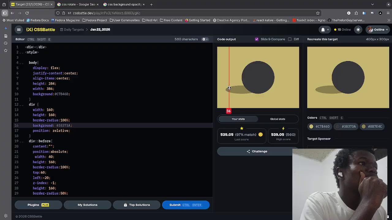 CSSBattle 23rd live stream. Trying to match the target in under 20 minutes