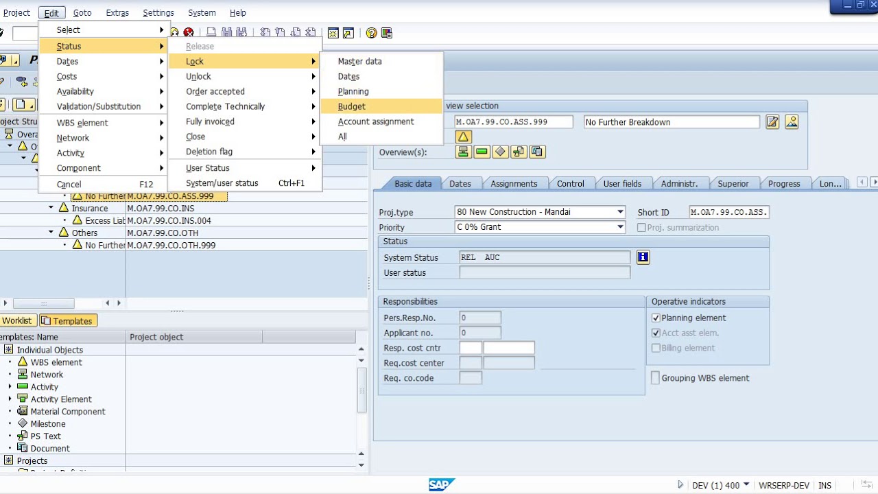 wbs element is locked for account assignment