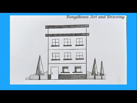 3 FLoor Building Scenery Drawing with Pencil Sketch