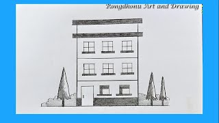 3 Floor Building Scenery Drawing With Pencil Sketch