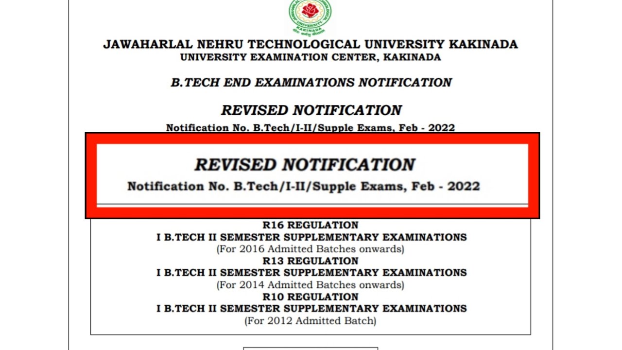 JNTUK BTECH 1-2 SEM REVISED NOTIFICATION |EXAM FEE DATES FEB 2022