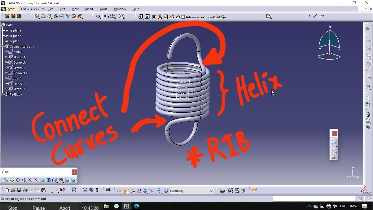 Spring Ribs Connection Hook spring design in Catia | Rib | Connect curves | Join entities ...
