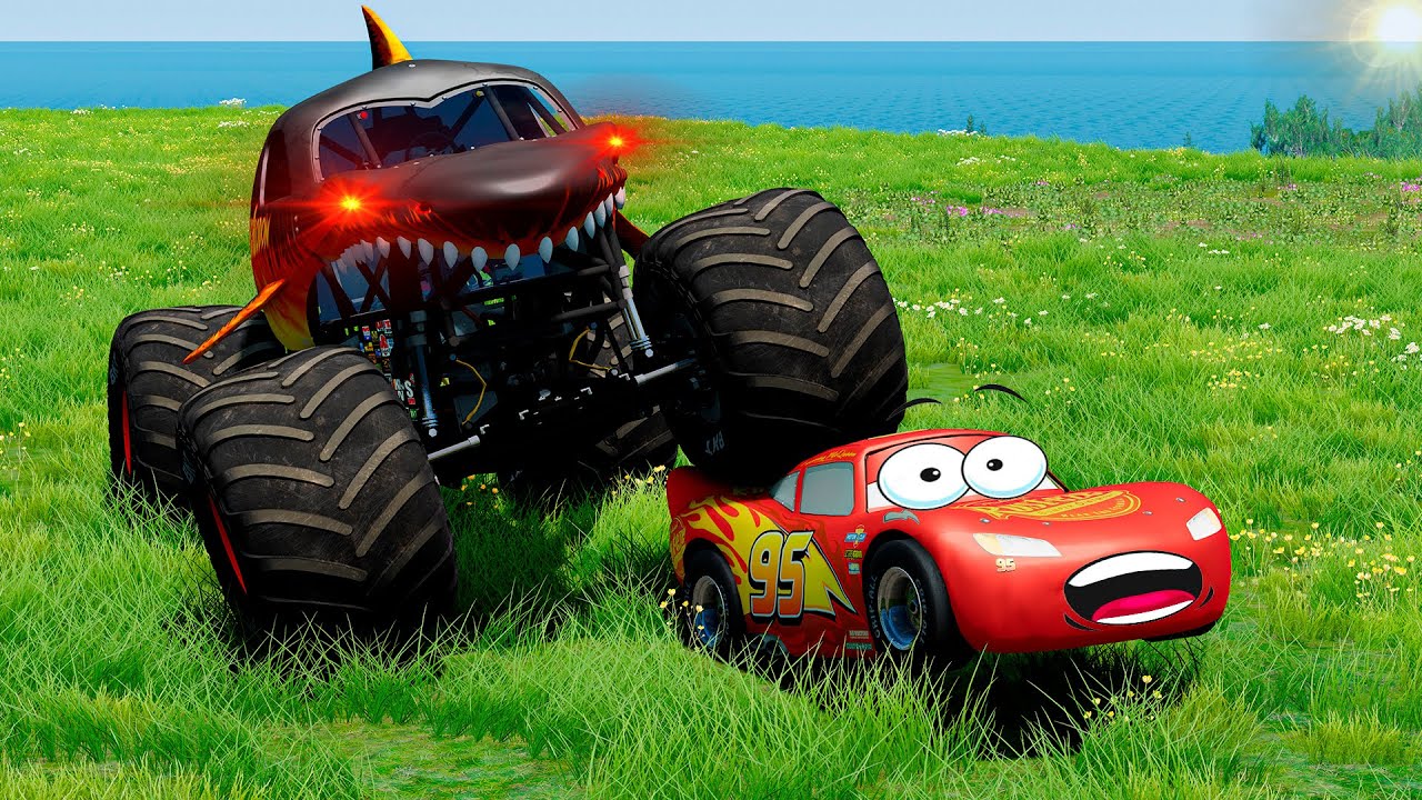 Lightning McQueen & Tank VS Monster Truck in BeamNG.drive YouTube