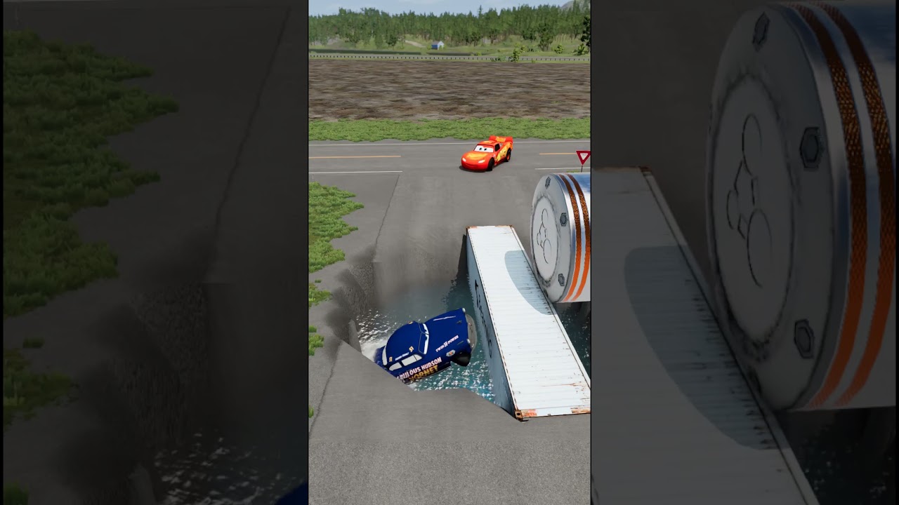 Mc Queen car vs Bollard & Water Pit 