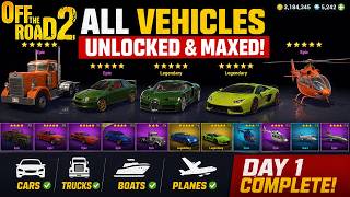 OTR 2 All Cars Trucks Planes Boats Unlocked and Upgraded to MAX Level