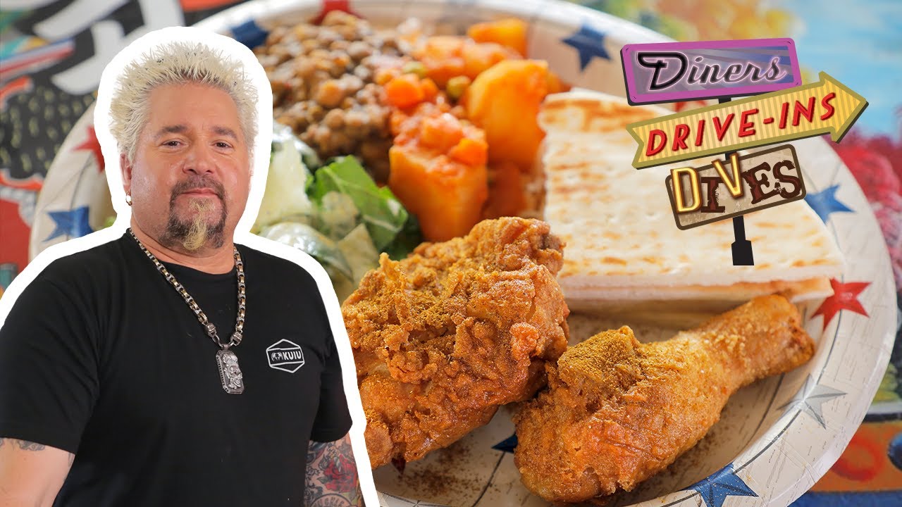 Guy Fieri Eats a Curry Fried Chicken Platter | Diners, Drive-Ins and Dives | Food Network