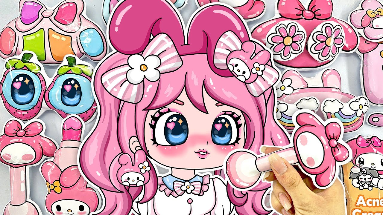 (🐰Paper DIY🐰) Make Up MY MELODY Gacha Girl | Unboxing Blind Bag SANRIO | ASMR 
