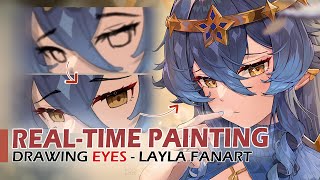 【GENSHIN IMPACT REALTIME PAINTING】Winter Casual Layla Fan Art  Painting Eyes