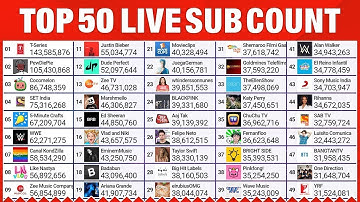 Top 50 YouTube Live Sub Count - PewDiePie, T-Series & More!
