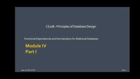 CS208 Principles of Database Design Module IV Part 1