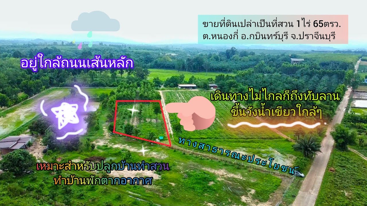 ขายที่ดินเปล่าเป็นที่สวน 1ไร่ 65ตรว. ราคา 580,000 ต.หนองกี่ อ.กบินทร์บุรี จ.ปราจีนบุรี