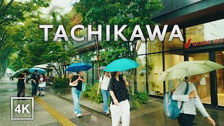 Tachikawa, Tokyo Rain Walk | Station Streets, Residential Areas \& Park Stroll | 4K No Talking