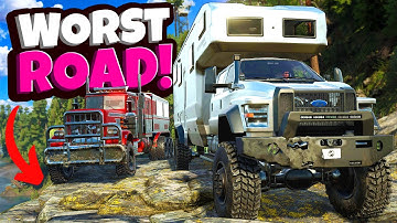 We Drove the BIGGEST TRUCKS on a TERRIBLE Road in Snowrunner Mods!