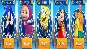 Sonic Dash vs Masha Run vs Tag with Ryan vs SpongeBob Run vs Vlad & Niki Run - Android Gameplay