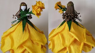 How to make FLOWER FAIRY DOLL using crepe paper - DIY Flower Fairy doll tutorial Step by Step