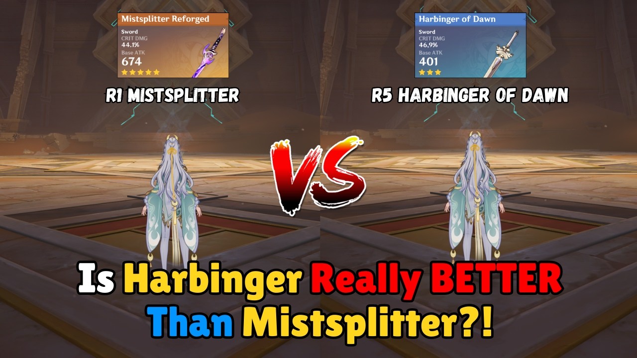 Why Harbinger of Dawn Feels BETTER Than Mistsplitter? For Zibai – Damage Comparison | Genshin Impact