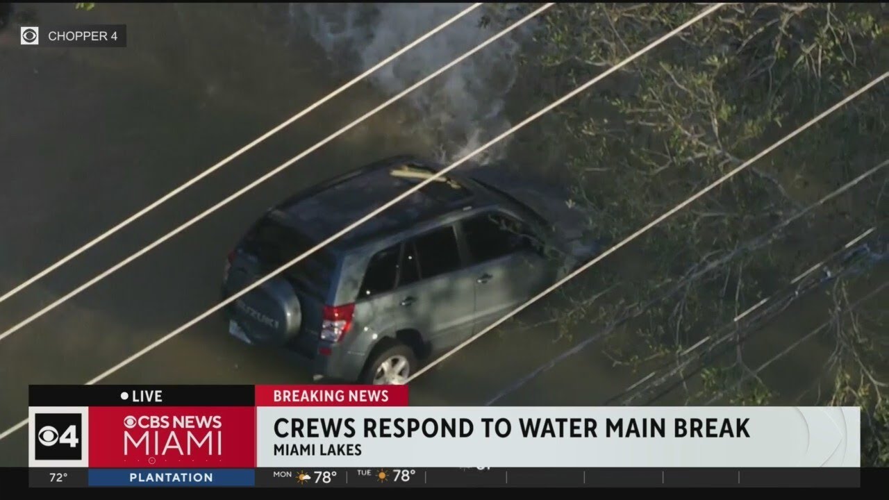 Crews respond to water main break in Miami Lakes - YouTube