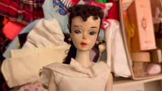 Restoring Vintage Barbie1959 brunette ponytail Barbie #3cleaning/repaint+ clothes haul