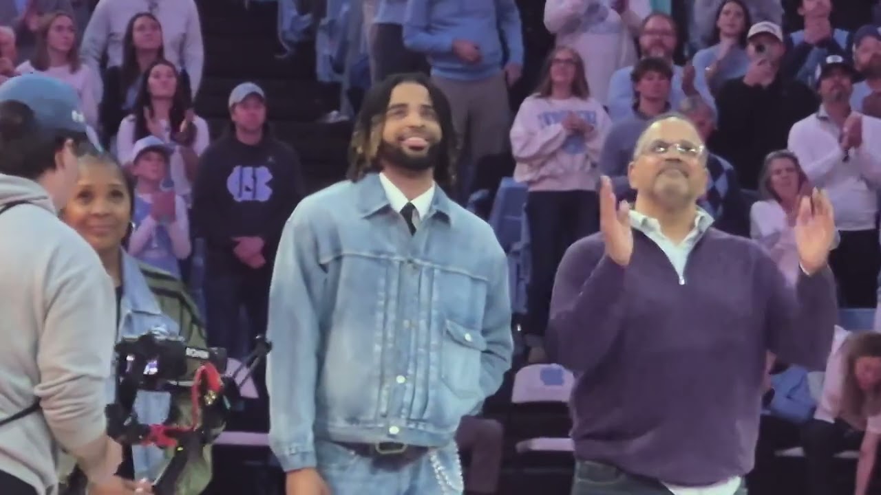 RJ Davis halftime ceremony celebrating his jersey going up in the rafters #UNC