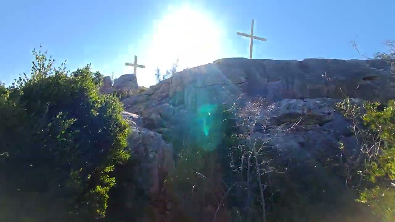Hiking to the Three Crosses on the mountain. Makarska. 4K