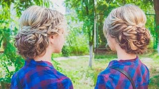 ПРИЧЕСКА. Пучок из кос. Hairstyles for medium hair with braids. LOZNITSA ПРИЧЕСКА. Пучок из кос. Hairstyles for medium hair with braids. LOZNITSA