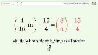 Linear equation with one unknown: Solve 3m/5-m/3=8/5 step-by-step solution