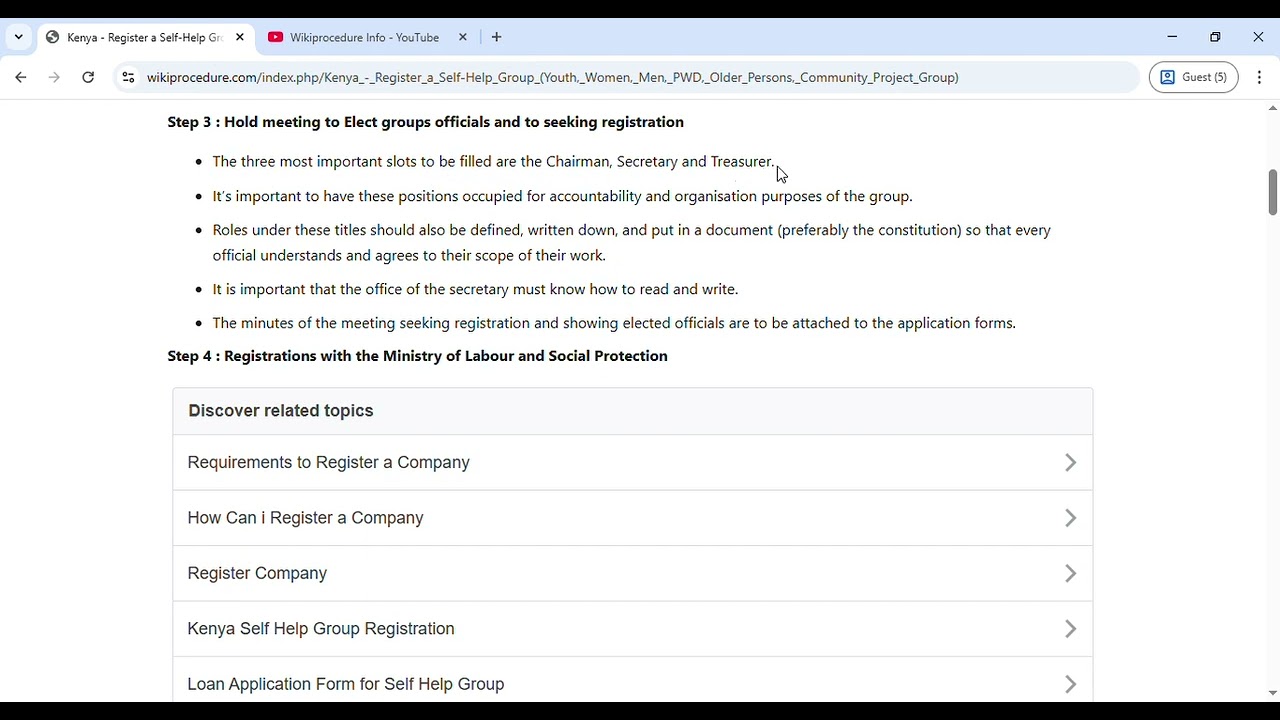 Кения — регистрация группы взаимопомощи (молодежь, женщины, мужчины, люди с ограниченными возможн...