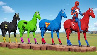 سبيدرمان بألوان حصان قوس قزح تحدي حيوانات باركور العنكبوتي مضحك - GTA 5 SUPERHEROES HORSE GAME
