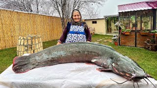 Cooking Huge Fish in the Tandoor! Juicy Catfish Kebab in the Village!