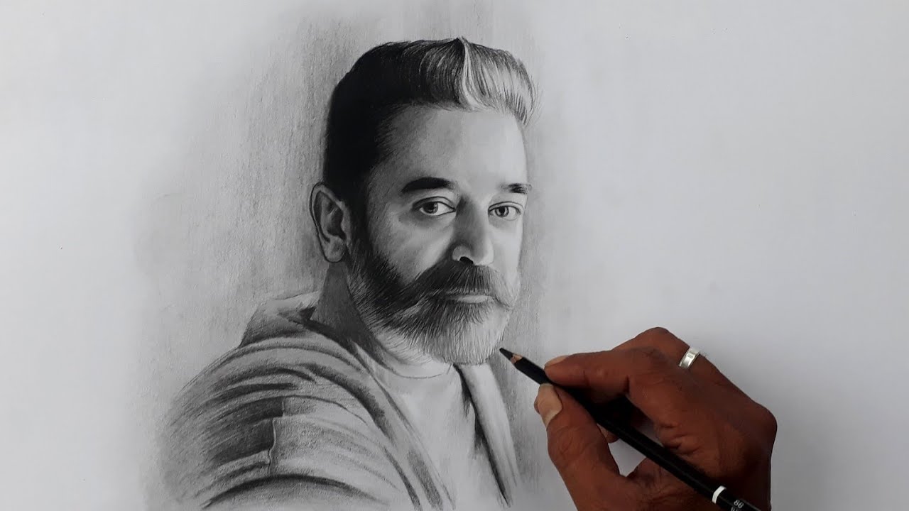 Pencil Sketch of Padma Shri Dr. Kamal Haasan - Desi Painters