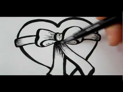 How To Draw A Heart & Bow - YouTube