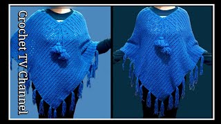 شال بونشو كروشية بغرزة سهله للمبتدئين Crochet Poncho shawl Very Easy All Size/قناة كروشيه تي ڤي