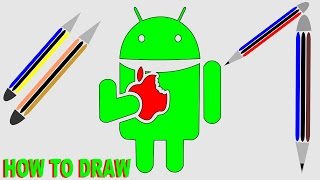 How to Draw Android Logo - The  Cartoon Android to Eat Apple