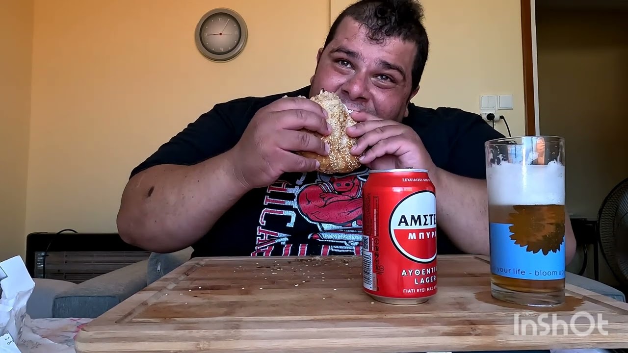 Tasty, 🙂 Delicious Greek Dinner 🥙Lagana Souvlaki and Beer 🍻. ASMR, MUKBANG ENJOY!! (Talking) 😊