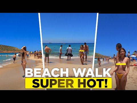 ☀️ Super HOT! Cala Comte, IBIZA 🇪🇸 Beach Walk 🏖️ 4K Ultra HD | BEACH WALKING TOUR