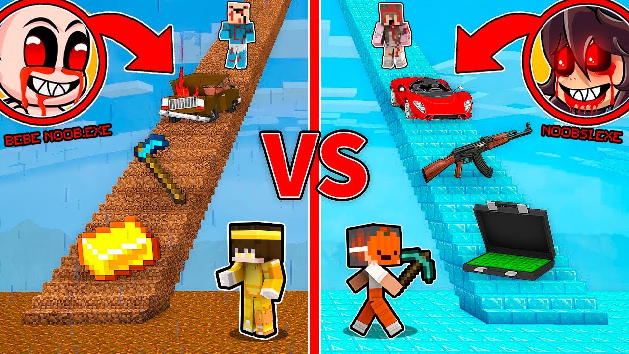 ESCALERA ALTA de BEBE NOOB.EXE vs ESCALERA ALTA de NOOBSI.EXE en Minecraft | Bebe Noob vs Noobsi
