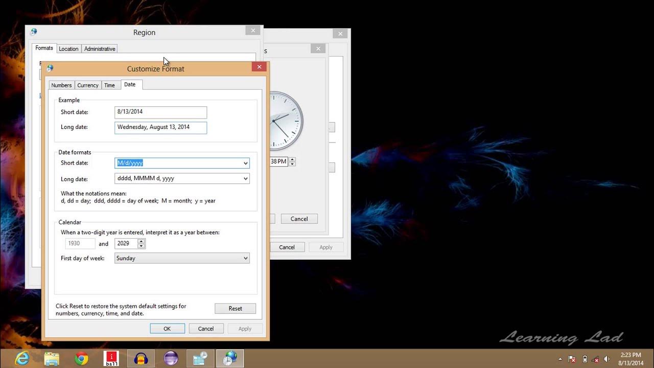 Формат даты windows. Regional format windows.