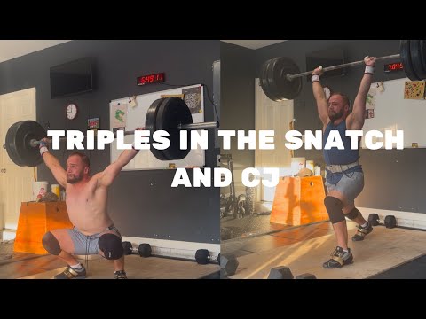 Snatch Triple at 185lbs, CJ Triple at 265lbs, and 7 Rep Back Squat at 365lbs
