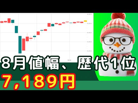 大荒れの8月終了、月間値幅は歴代1位の7189円【初心者の株式投資】急落、急騰、皆様お疲れさまでした