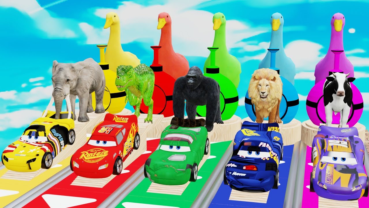 5 Giant Duck 🦆 Cow 🐄 Elephant 🐄 Lion 🦁 Dinosaur 🦖 Paint Wild Animals Crossing Fountain Animations V8