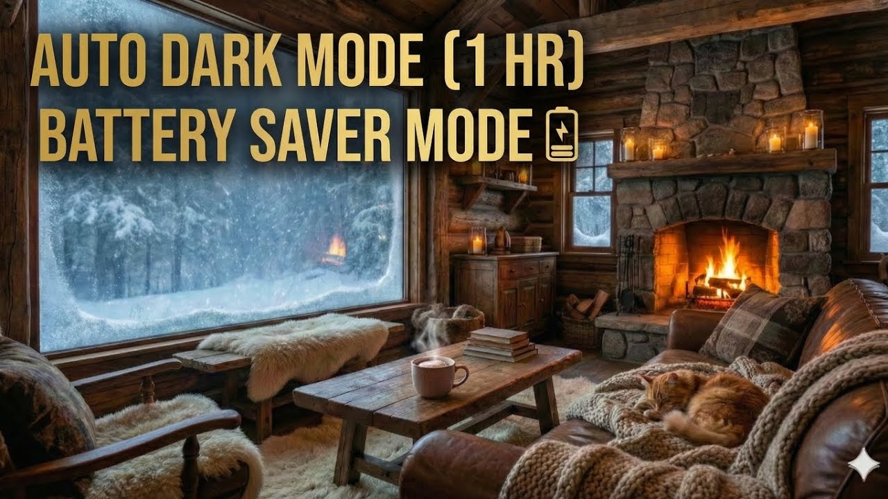 Cozy Winter Cabin ❄️ Heavy Blizzard & Fireplace Sounds (Auto Black Screen after 1 Hour)