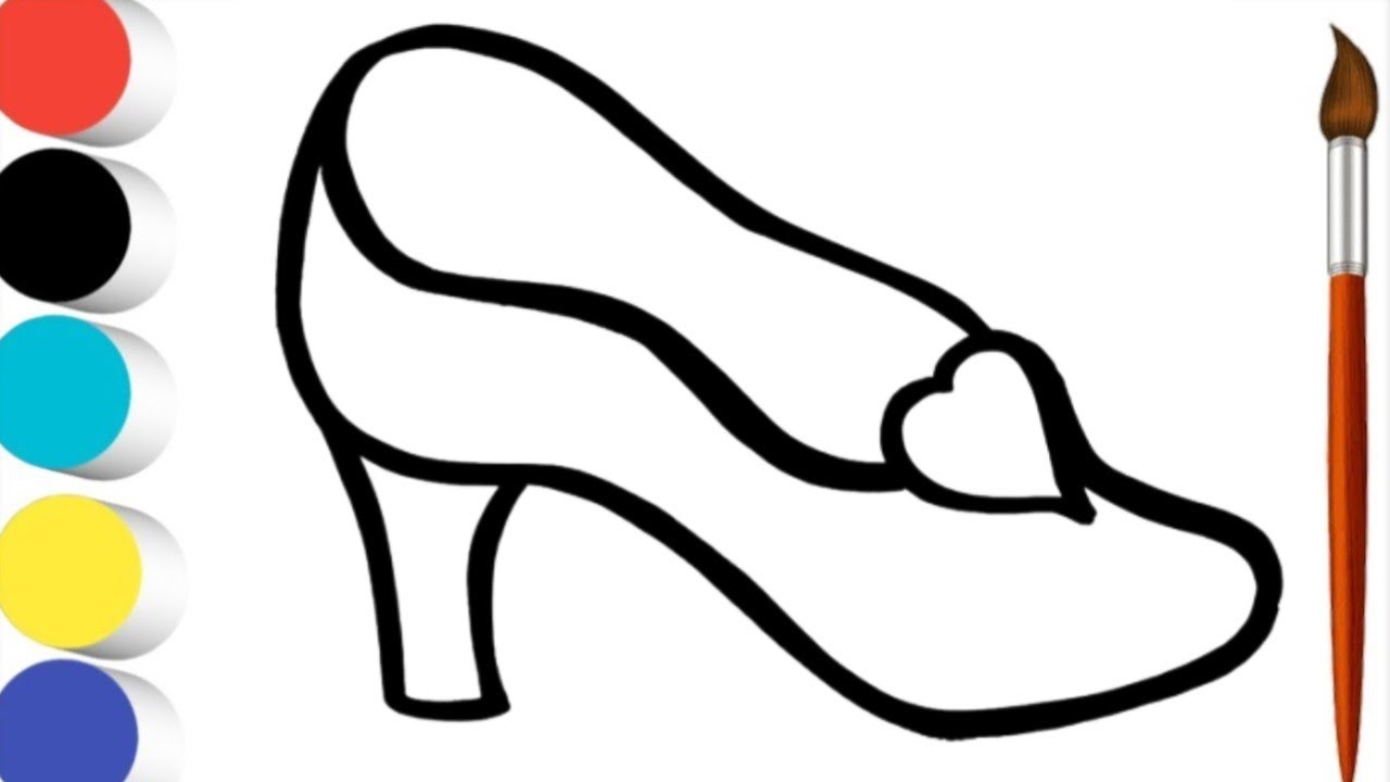 Princess Shoes Drawing, Painting and Coloring For kids and Toddlers ll How to draw high heeled shoe