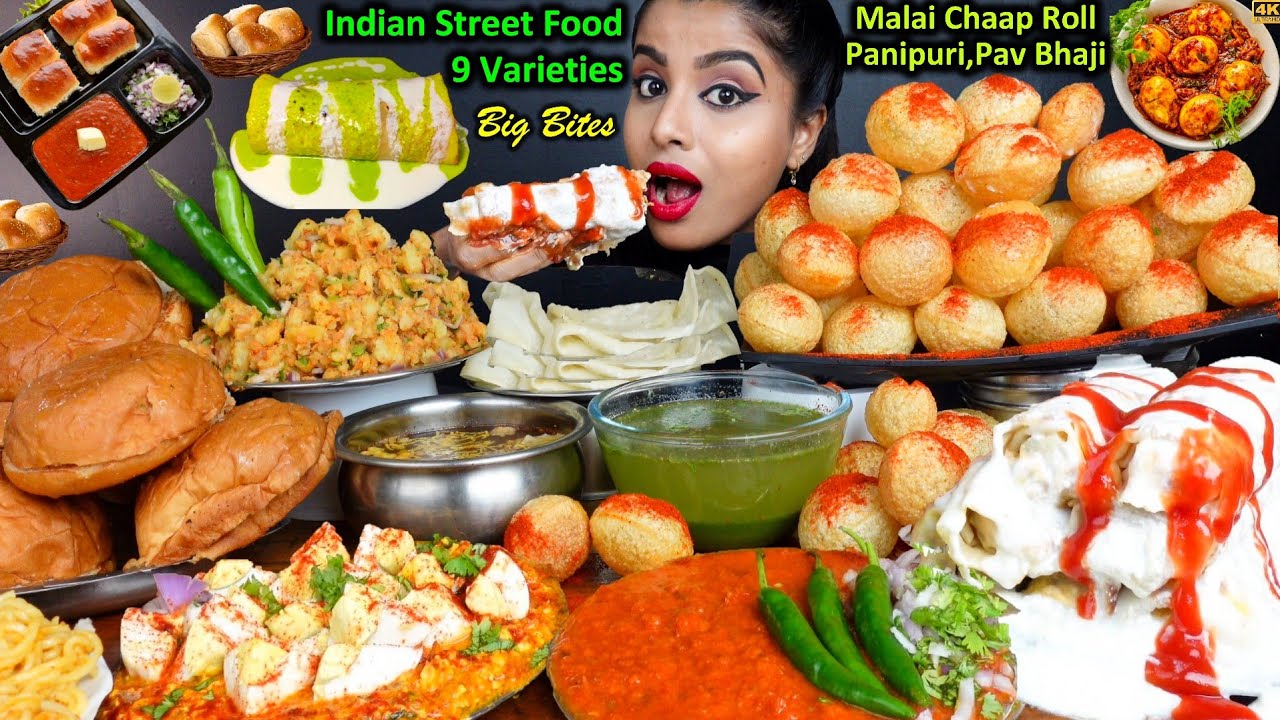 Eating Spicy Pani Puri,Pav Bhaji,Egg Curry,Maggi,Roti Noodles Indian Street Food ASMR Eating Mukbang